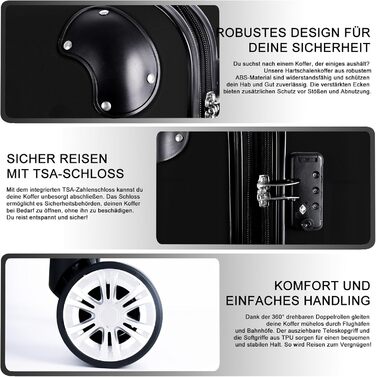 Набір валіз 3er - міцні ABS-валізи з TSA-замком, розширюваний об'єм - M, L, XL, захист кутів, 360° колеса, телескопічна ручка, підходить для ручної поклажі & стійкий до ушкоджень (Чорний)