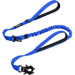 Міцна тактична повідка для собак PetBonus, 1,5м, еластична, з 2 м'якими ручками, страхувальний ремінь для авто, нашийник-повідок для дресирування собак великих та середніх порід (Армійний зелений, Синій)