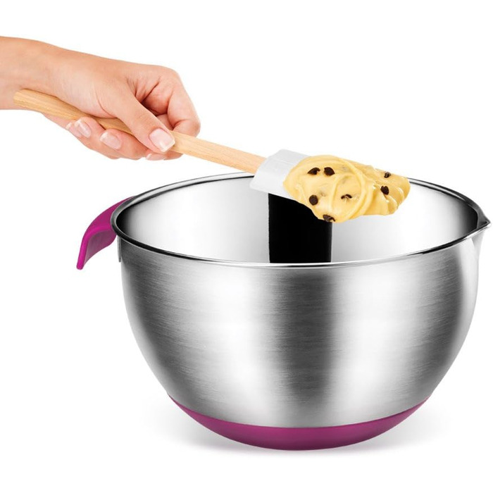 Metaltex 23514610080 Mixing Bowl, 2.8 l, non-slip, stainless steel, silver and pink, 20 x 20 x 11.5 cm