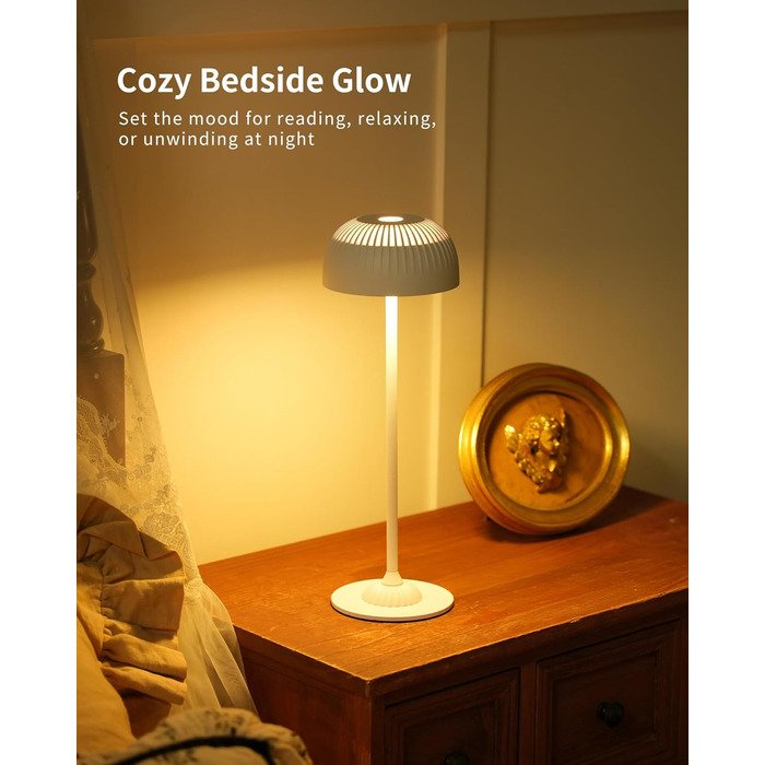 Світлодіодна настільна лампа бездротова LED для вулиці та дому, диммована, з акумулятором 5200mAh, водонепроникна IP54, чорна (D-біла)