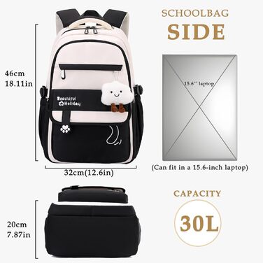 Шкільний рюкзак для дівчаток та хлопчиків-підлітків, рюкзак для жінок, великий шкільний ранець на 15.6 дюймів, рюкзак для ноутбука, шкільна сумка водонепроникна, рюкзак для школи, шкільні сумки для хлопчиків та дівчаток, бежевий колір