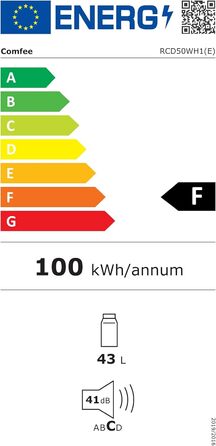 Mini холодильник Comfee RCD50WH2(E) 43L з відділенням для льоду, білий. Холодильник для кімнати та офісу, швидке охолодження, регулювання температури, енергоефективний (F)