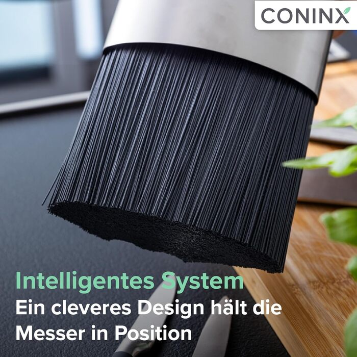 Coninx Knife Block without knives - Knife block with brush insert - Knife Block in Silver - Universal empty knife block stainless steel - Empty knife holder - Suitable for all kitchen knives