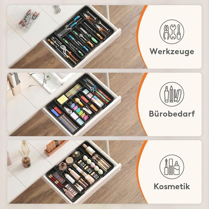 Органайзер для столових приборів Lifewit в шухляду, розсувний, чорний, 6-8 відділень, 35-49 см