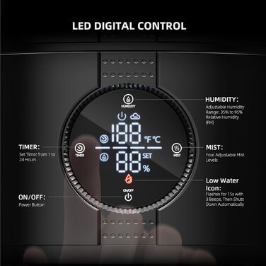 Увлажнитель воздуха Spider Farmer 450 мл/год для растений, палатки Grow, спальни, с гигрометром, автоматическое отключение, черный, 5л, верхнє заповнення