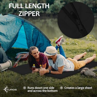 Vumos Sleeping Bag Liner and Camping Sheet - Silk-Like Material for Travel, Featuring a Full-Length Zipper