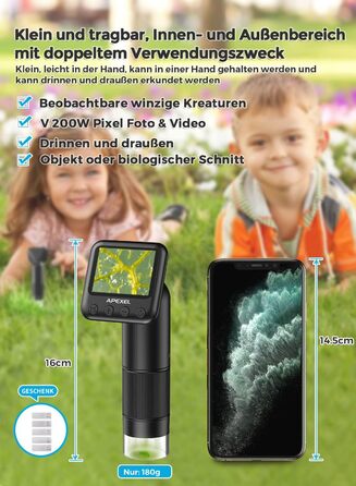 Дитяче ручне мікроскоп Apexel APL-MS008 з USB-камерою, 800x збільшення, з предметними скельцями