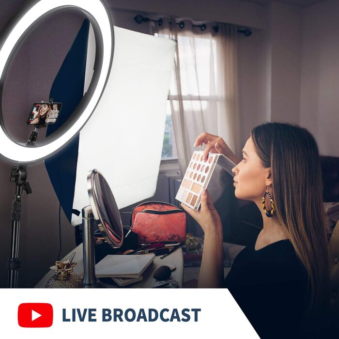 NEEWER Ringlicht RP20-B 20 дюймів LED кільцеве світло з триподом та тримачем для телефону, 44 Вт, 3200K-5600K, з акумулятором, USB, для макіяжу, татуювань, вій, YouTube, TikTok, відеозйомки