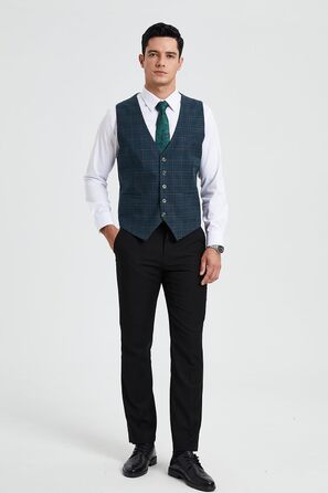 Жилет для чоловіків HISDERN з бавовни в клітинку, формальний стиль, для вечірок та весіль, зелений, розмір XL