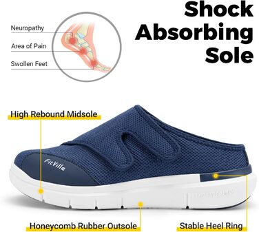 Домашні тапочки FitVille для чоловіків, широкі з клямкою, пантофи для реабілітації, розмір 41 EU, блакитні