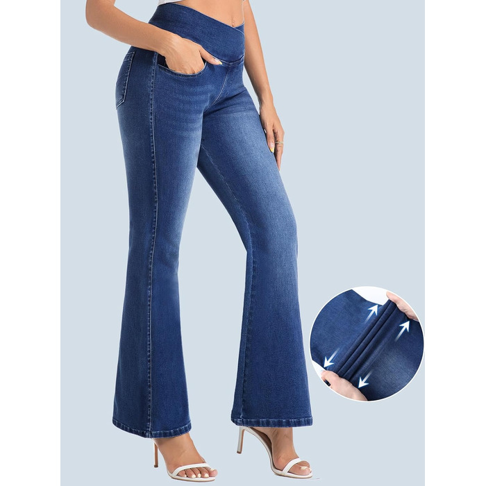 Джинси жіночі Bootcut з високою посадкою VX VONXURY темно-сині, еластичні, з кишенями, для повсякденного носіння та офісу (довжина 31/29)