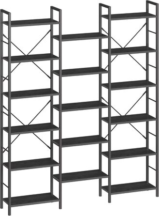 Книжкова шафа Hzuaneri з 17 полицями, 6 ярусів, регульовані полиці, 24x152x186 см, навантаження 340 кг, чорна з деревною текстурою, для вітальні та офісу