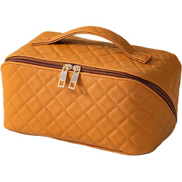 Водонепроникна степкова косметичка для подорожей, купання та щодня. Стильна дамська сумочка з PU-шкіри, подвійний блискавичний замок (Оранжева)