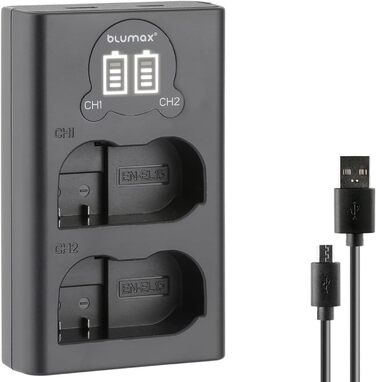 Зарядний пристрій Blumax LCD Dual для акумуляторів Nikon EN-EL15c/b/a – сумісний з Nikon D500, D850, Z7 II, Z6 III, Z5, Zf