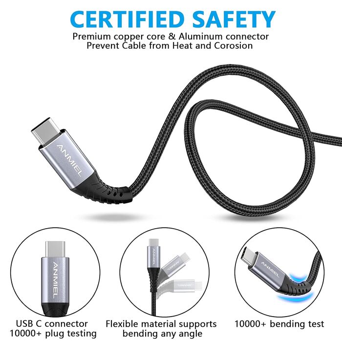 Кабель USB-C, 1м, 3.1A, 5Gbps, плетений, USB 3.0, для Samsung Galaxy, Sony, LG, HTC, чорний