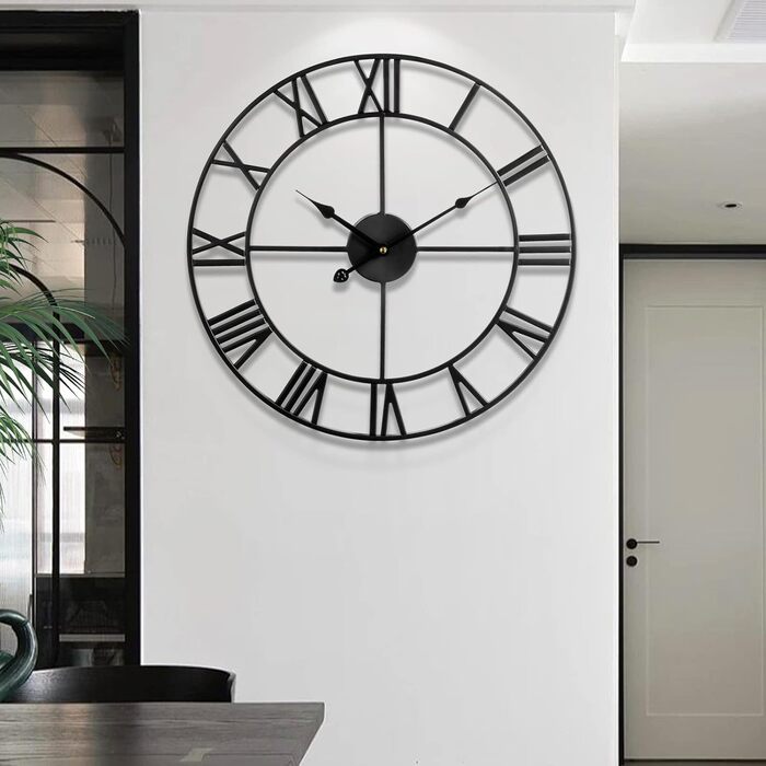 Mee 2ou Wall Clock Modern Nearly Silent Without Ticking - 40cm Diameter Roman Numeral Wall Clocks Modern Living Room Wall Clock Vintage For Bedroom Kitchen Office Country Style Industrial Style