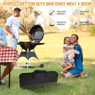 Набір аксесуарів для гриля з нержавіючої сталі на 9 частин, преміум-якість, для чоловіків та батьків, ідеальний подарунок на день народження/Новий рік, для BBQ, гриля та кемпінгу, з сумкою, включає шпатель, щипці