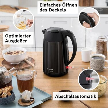 Електричний чайник Bosch DesignLine TWK3P424 бездротовий, 1.7 л, 2400 Вт, червоний (чорний), з індикатором рівня води та захистом від перегріву