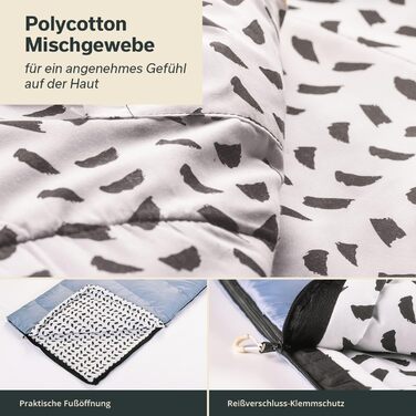 Спальний мішок Skandika Iceland Single: теплий, бавовняний, для кемпінгу, 220x80 см, 3 сезони, для дорослих, XXL, блакитний