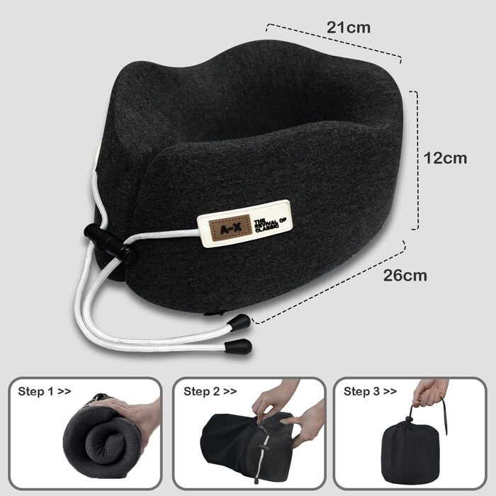 Подушка для шиї у вигляді U, Memory Foam, для подорожей, доросла, ергономічна, з чохлом, для автомобіля, офісу, поїздів (чорна)