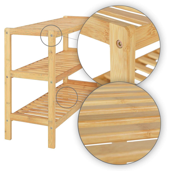 dibea Shoe Rack with 3 Shelves, Shoe Cabinet, Bamboo Shelf, Standing Shelf, Kitchen Shelf, Living Room Shelf, 70x26x55 cm, natural color, Natural