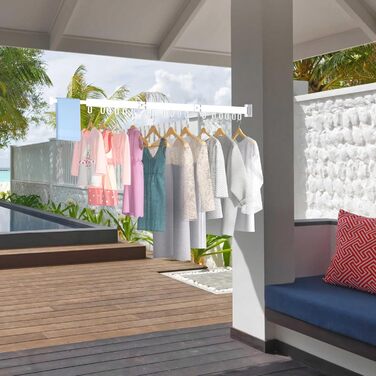 Висувна сушарка для білизни на стіну з гачками. Компактна сушарка для балкона, білизни, ванної кімнати, спальні (Біла, 3 складаних секції)