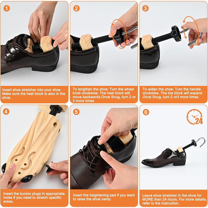 JJDPARTS Shoehorn Wood, Men's and Women's Shoehorn, 4-Way Shoe Stretcher, Shoe Widener for Adjustable Length and Width with Shoe Spoon