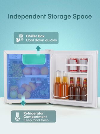 Міні холодильник FOHERE 46L з відділенням для льоду | Компактний холодильник з регулюванням температури, енергозберігаючий, тихий | Ідеальний для офісу, кемпінгу та геймінгу | Змінний бік відкривання дверцят | Білий
