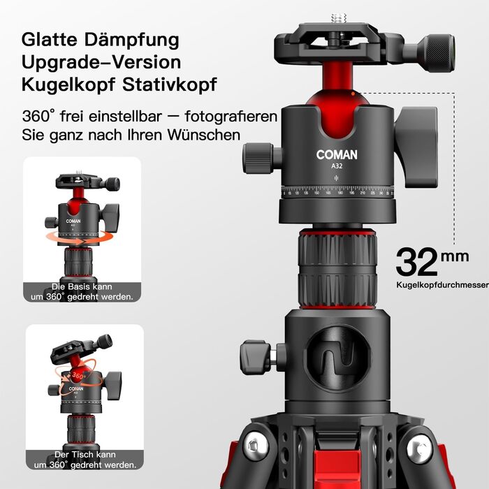 Штатив для камери COMAN KX3939Mini (A32) 181 см з гідравлічною головкою, швидкозмінною платформою та знімними ніжками для DSLR, відеокамер та відошукачів