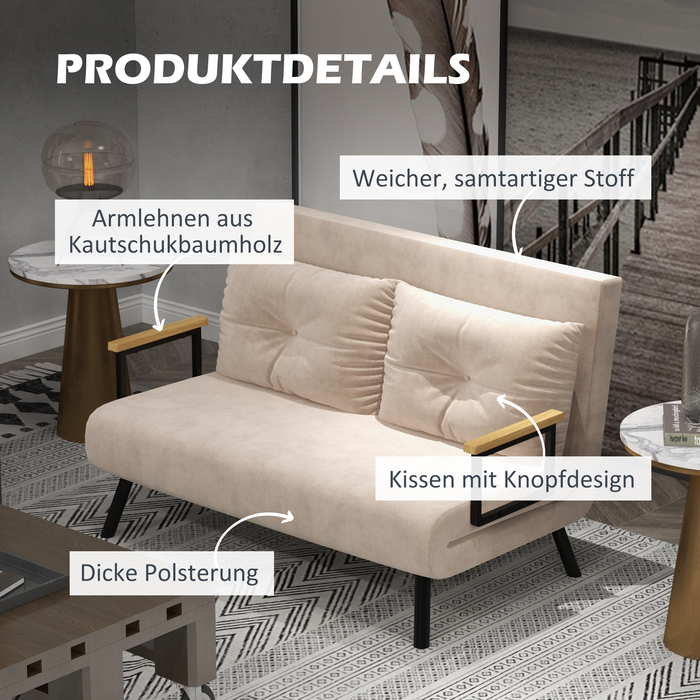 HOMCOM Sleeper Sofa, Recliner with Bed Function, Fold-Out Sofa, Back Cushion, Upholstered Sofa with Adjustable Backrest, Beige, 102 x 73 x 81 cm | Aosom