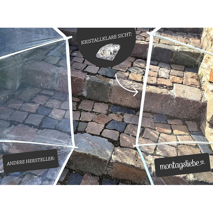 Montagsliebe Transparent Wedding Umbrella - Large 124cm Clear Parasol for Couples