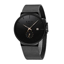 Годинник чоловічий LIGE Retro з нержавіючої сталі, водонепроникний, вінтажний, кварцовий, з датою, для бізнесу та повсякденного носіння. Чоловічі годинники (Золотий, Чорний)