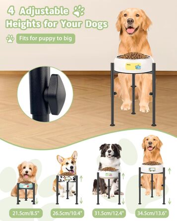 Підставка для миски для собак з принтом лапи, регульована по висоті (3 положення), металева, для маленьких, середніх та великих собак (лише підставка)