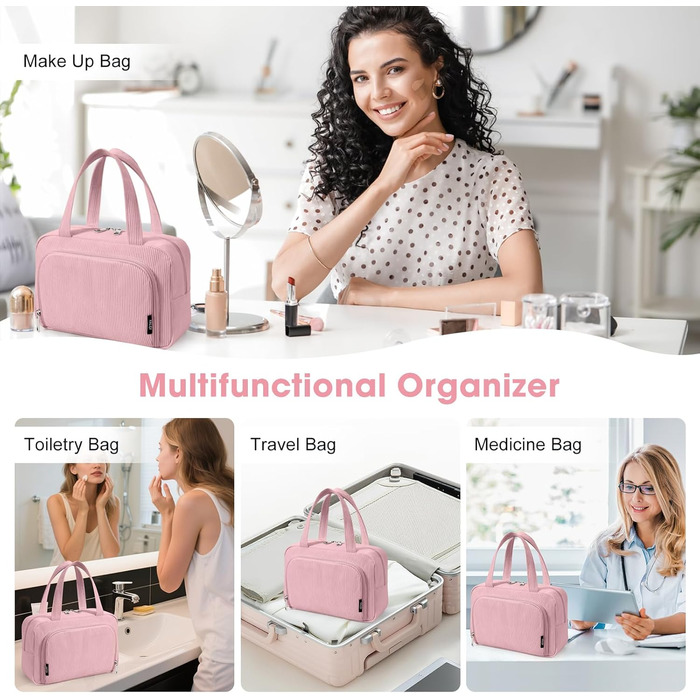 Косметичка для жінок Kalidi з багатьма відділеннями та відділенням для пензликів, велика, для подорожей, органайзер макіяжу, косметичка-рюкзак, темно-зелений (рожевий)