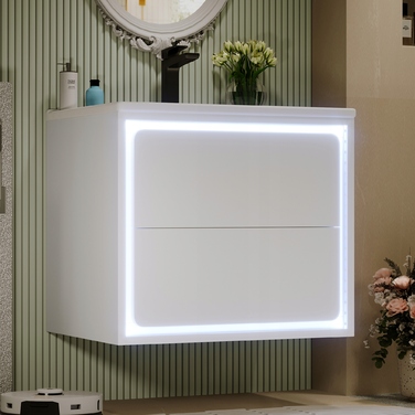 Підвісна шафа у ванну кімнату з LED-підсвіткою та висувними шухлядами з дотягувачами