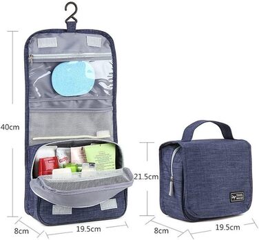 Сумка-органайзер для подорожей, сіра (блакитна), з металевим гачком та багатьма відділеннями