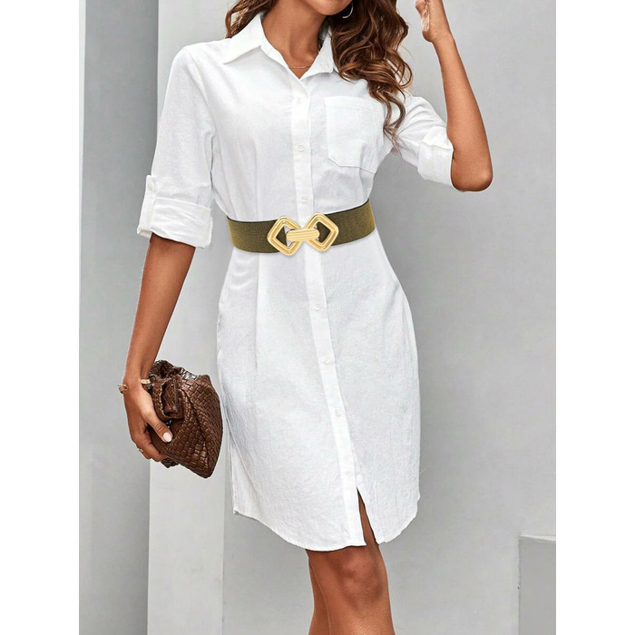 Жіночий еластичний пояс-гумка з золотою пряжкою для суконь, чорний, розмір 28-30