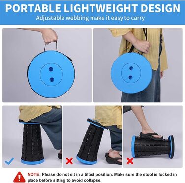 Складаний стілець для кемпінгу з регулюванням висоти, 6-45 см, вантажопідйомність 181 кг, портативний з ременем для перенесення (Блакитний - 1 шт.)