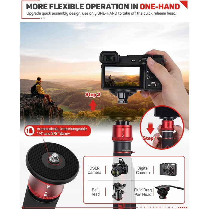 Монопод IFOOTAGE Cobra 3 A180T для камер Sony, Nikon, DSLR, з алюмінію, до 8 кг