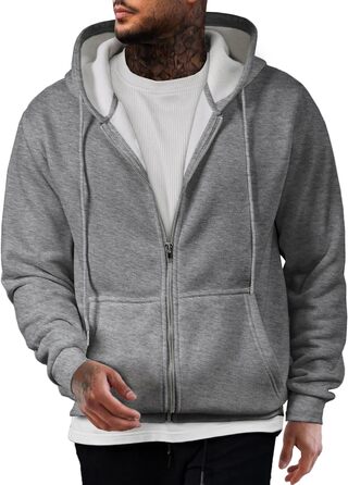 Світшот JMIERR чоловічий з капюшоном, бавовна, однотонний, на блискавці, з кишенями, сірий (A2, L)