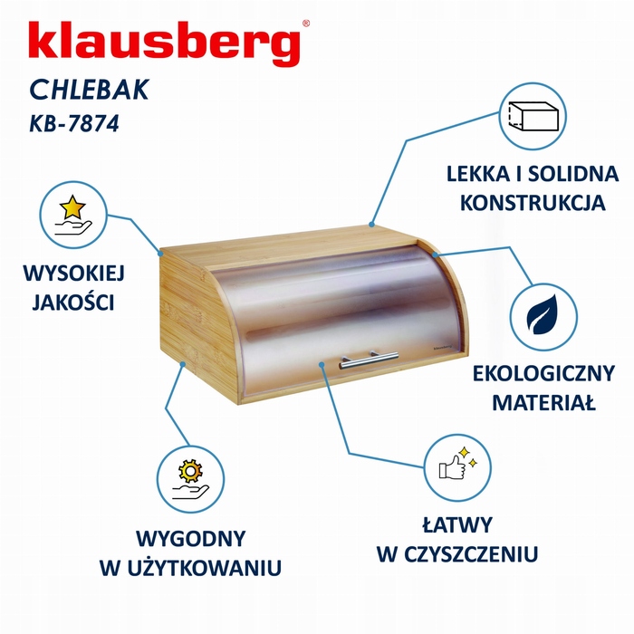 Односекційний хлібниця Klausberg, бамбук, коричневий