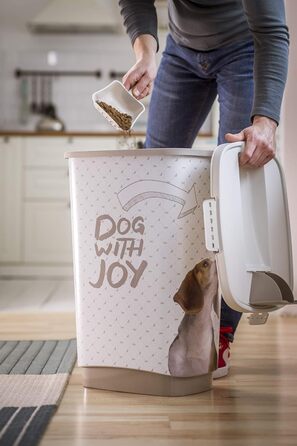 Контейнер для корму Rotho MyPet Cody 50л з кришкою та мірним совок, BPA-free, пластик (PP), бежевий/білий