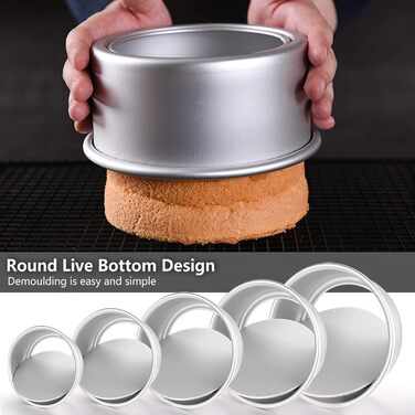 Gesentur Cake Pan Set - Round Baking Pans Made of Anodized Aluminum with Non-Stick Coating, Removable Bottom, 5 Sizes (5