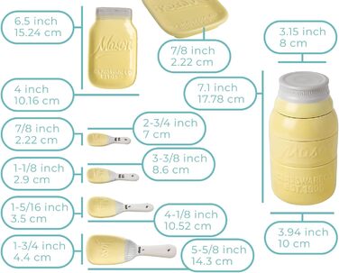 Comfify Vintage Kitchen Set - Multi-Piece Kitchen Ceramic Decor Set with 4 Measuring Cups, 4 Measuring Spoons, and Spoon Rest - Attractive Vintage Yellow - Embossed Ceramic