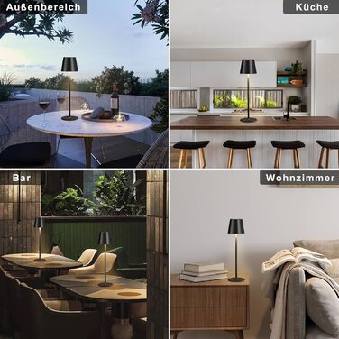 Набір з 2 бездротових настільних світильників LED з акумулятором, сенсорне регулювання яскравості, 3 режими кольору, USB-C зарядка для спальні, столу, кемпінгу (Чорний)