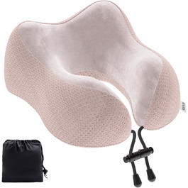 Подушка для шиї Estefanlo для подорожей: автомобіль, літак, офіс. Memory Foam, м'який велюровий чохол (рожевий)