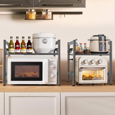 Підставка для мікрохвильової печі та кухонного обладнання з 6 гачками (сіра)