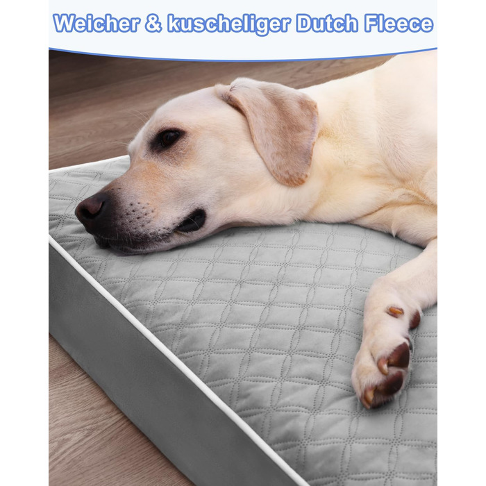 Ортопедичне ліжко для собак KSIIA, великі породи, 104x68x8 см, сіре, знімний наматрац, легко миється