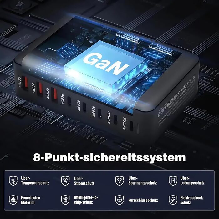 Зарядний пристрій USB-C 620W, 10 портів, швидка зарядка PD PPS 100W, для MacBook Pro/Air, iPad, iPhone 16/15/14/13/12 Pro Max, Samsung