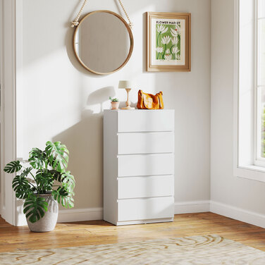 HOMCOM Chest of Drawers/Dresser/Sideboard with 5 Drawers, Office Cabinet with Tip-Proof Pull Handles, for Living Room, Bedroom, White, 55 x 34 x 100 cm | Aosom